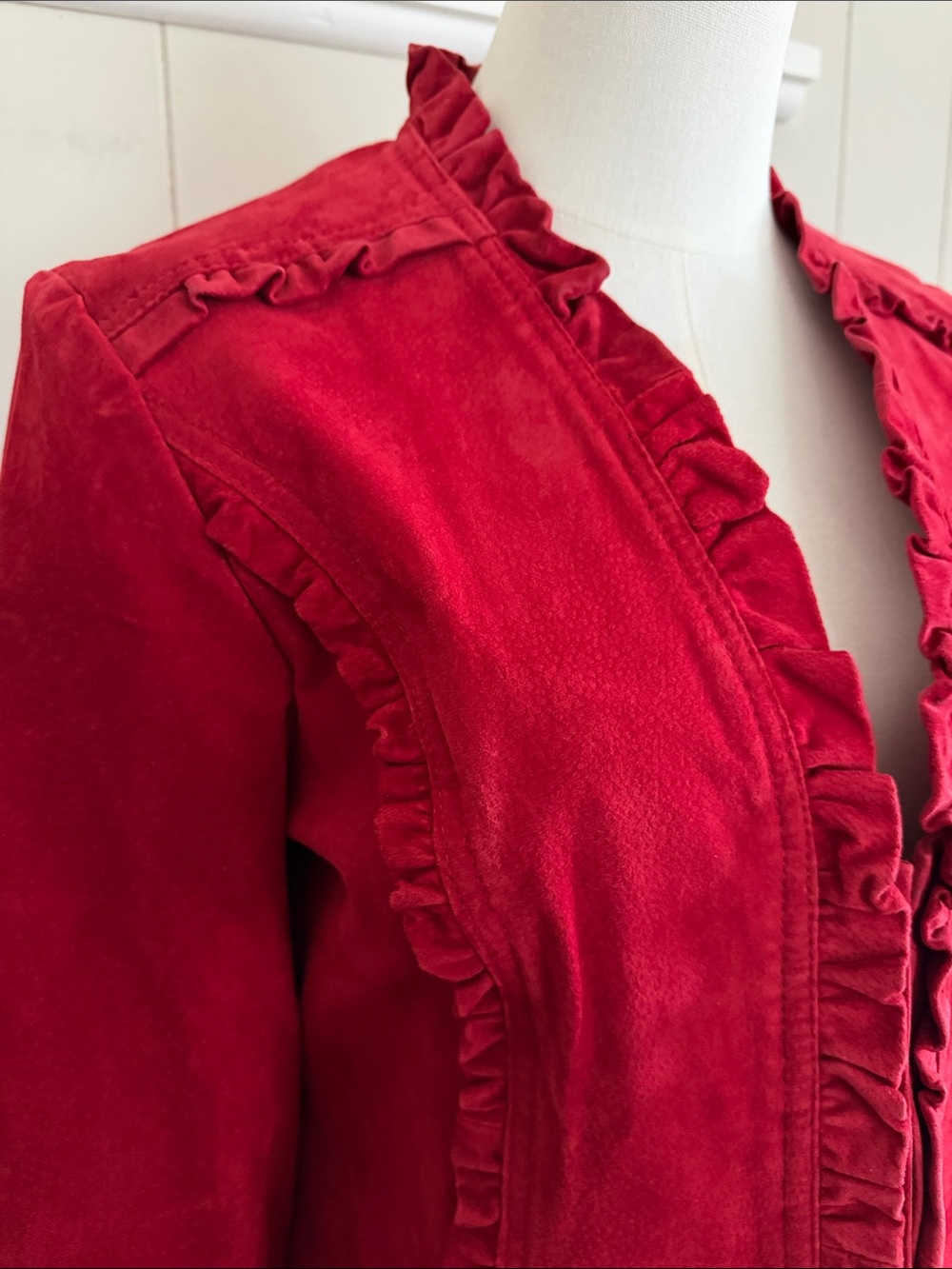 Vintage Suede Leather Red Ruffled Women's Jacket Medium Boho Whimsigoth Witchy - Picture 2 of 16